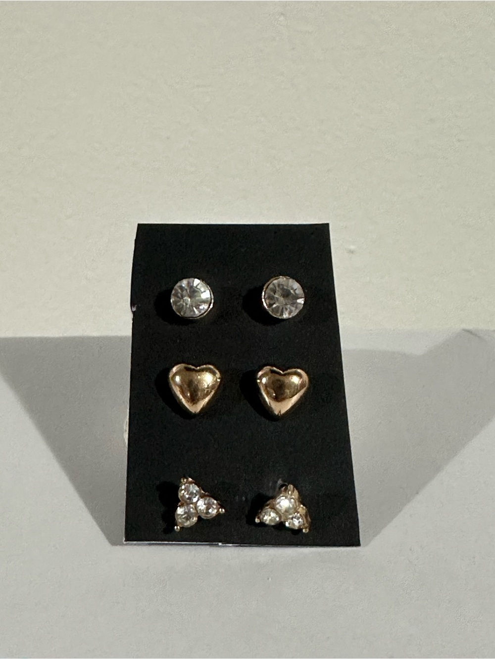 Gold & Crystal Stud Earring Set – Hearts, Trios, and Classic Round Stones